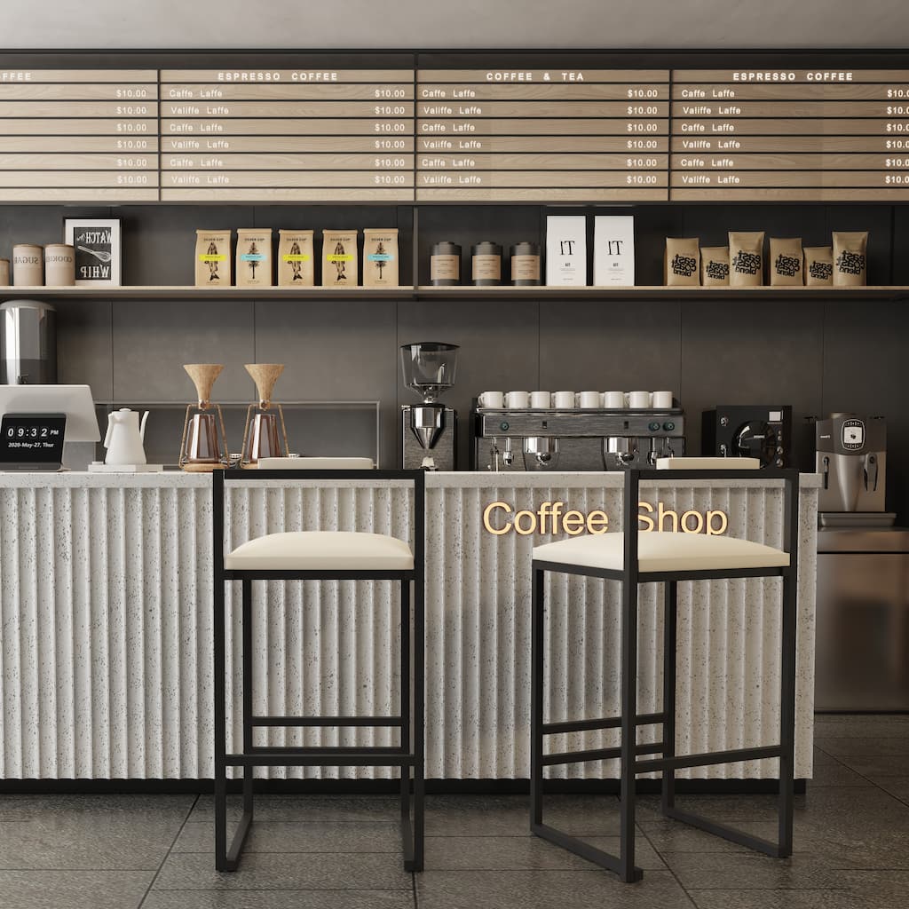 Set of 2 Barstools Faux Leather Upholstered Bar Stools Modern Metal Frame Dining Chairs for Counter, Kitchen Island