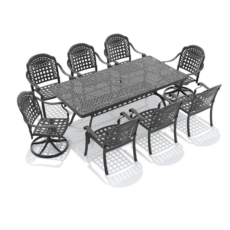 9-Piece Outdoor Dining Set with 1 Table and 8 Chairs, All-Weather Aluminum Outdoor Patio Sets