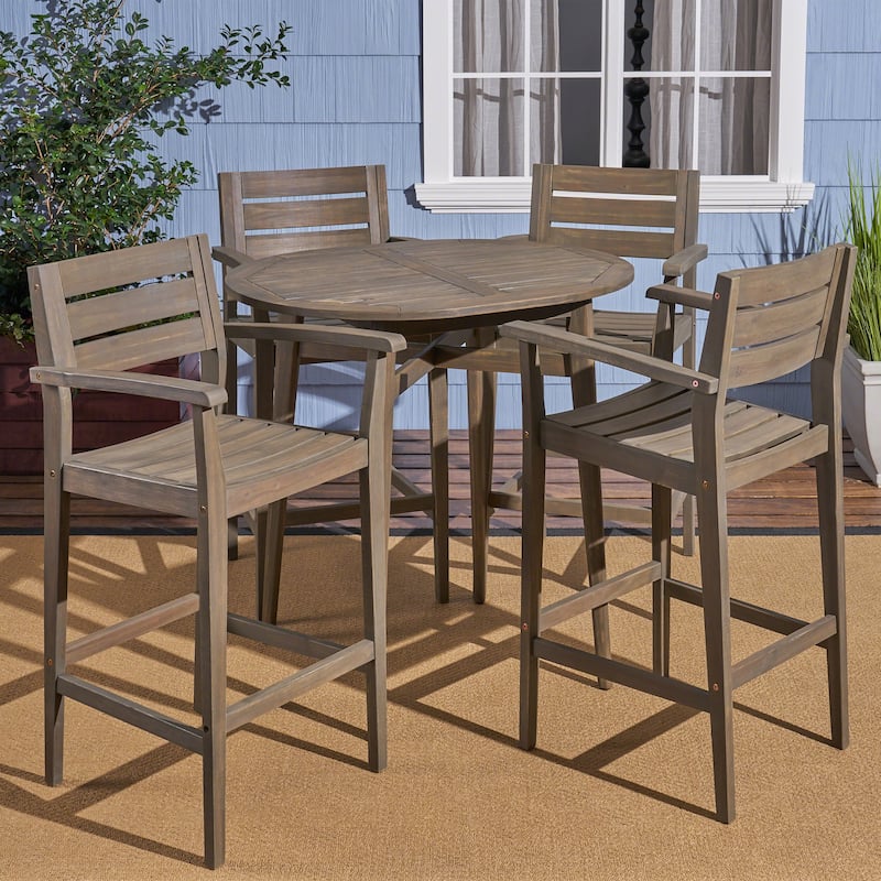 Stamford Outdoor Rustic 5 Piece Acacia Wood Bar Set by Christopher Knight Home - gray