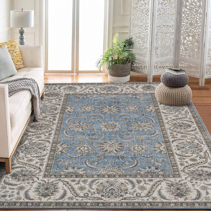 Washable Area Rugs for Living Room Stain Resistant Carpet Vintage Rugs Bedroom Low Pile Non Slip Accent Carpet