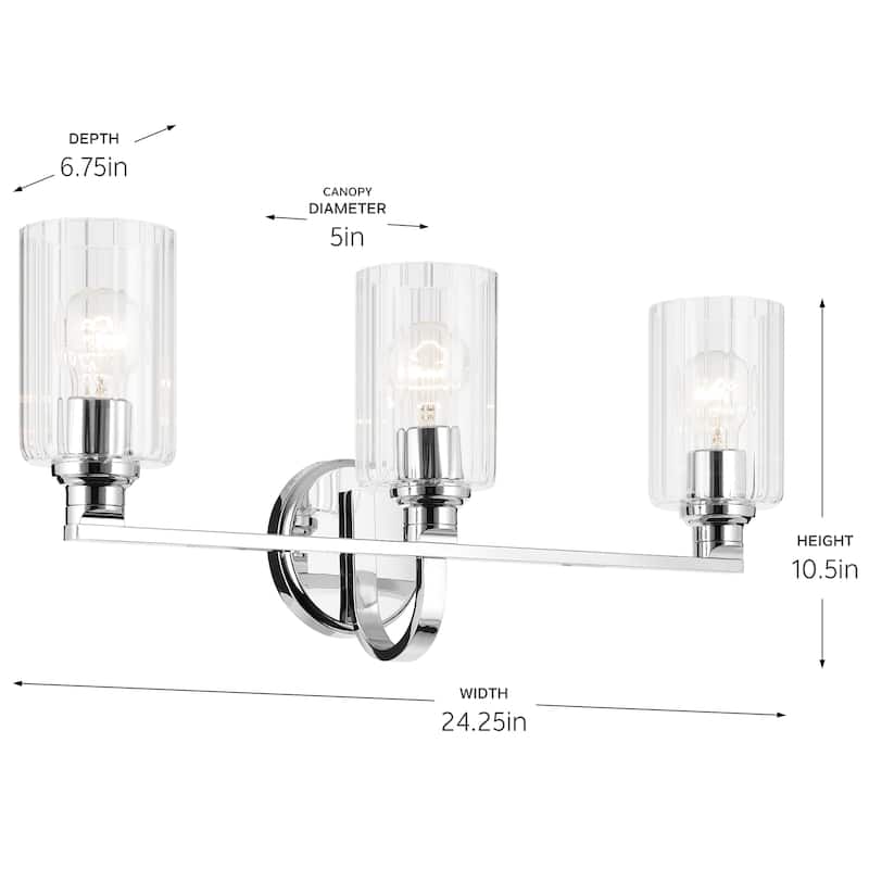 Kichler Lighting Gioe 24.25" 3-Light Vanity Light with Clear Fluted Glass in Chrome
