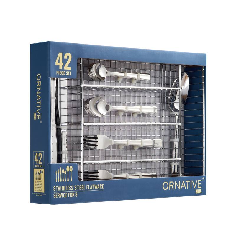 Ornative ALICJA Stainless Steel 42 Pieces Flatware Set with Buffet - 10.71" H x 14.37" W x 1.77" D