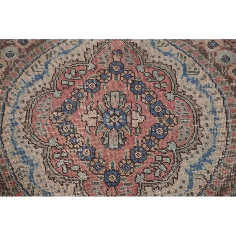 Pink Tabriz Vintage Persian Area Rug Hand-Knotted Wool Carpet - 6'8" x 9'9"