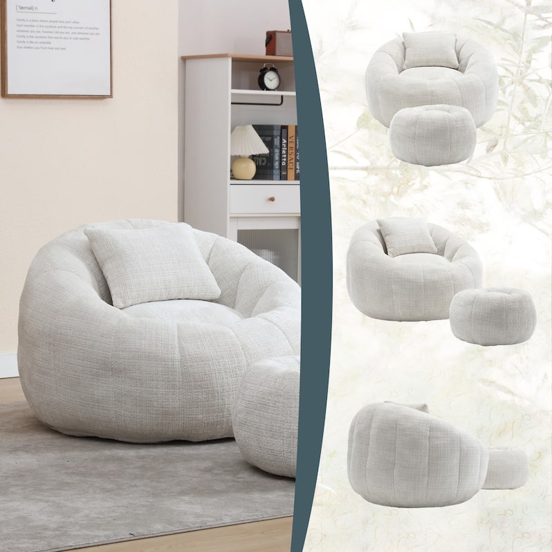 HOMEFUN Cozy Beanbag Sofa With Memory Foam Filler, Oversized Round Sofa