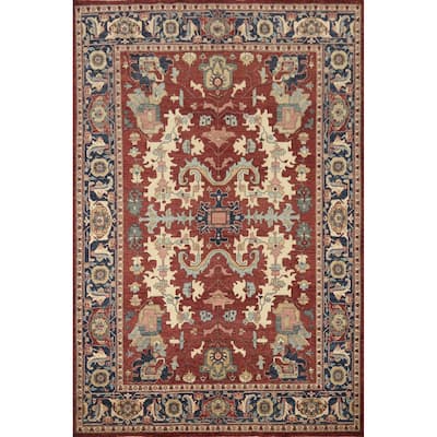 Hand Knotted Oriental 100% Wool Carpet Traditional Geometric Oranges & Rust Heriz (serapi) Area Rug - 11' 9'' X 8' 11''