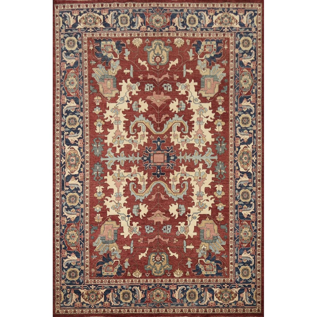 Hand Knotted Oriental 100% Wool Carpet Traditional Geometric Oranges & Rust Heriz (serapi) Area Rug - 11' 9'' X 8' 11''