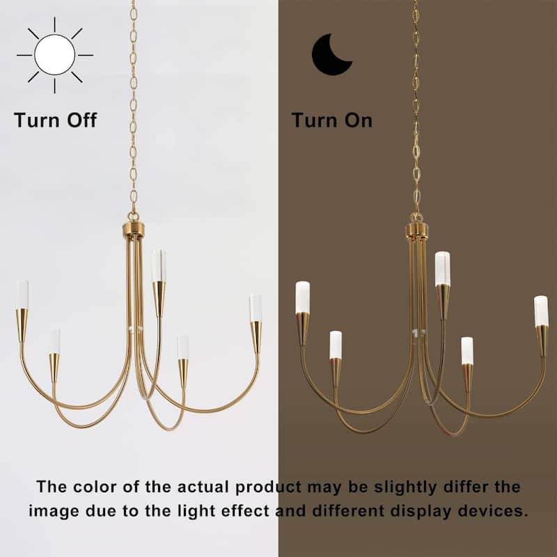 Modern Elegant 5-Light Gold LED Chandelier Dimmable Pendant Light Height Adjustable for Dining Room - 24" D x 22.5" H