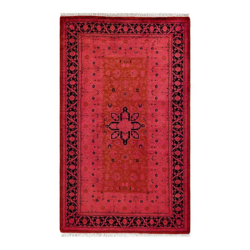 Overton Hand Knotted Wool Vintage Inspired Modern Contemporary Overdyed Pink Area Rug - 3' 2" x 5' 3"