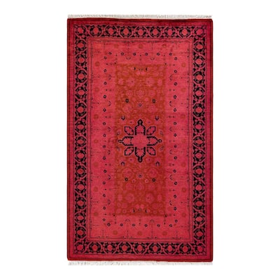 Overton Hand Knotted Wool Vintage Inspired Modern Contemporary Overdyed Pink Area Rug - 3' 2" x 5' 3"