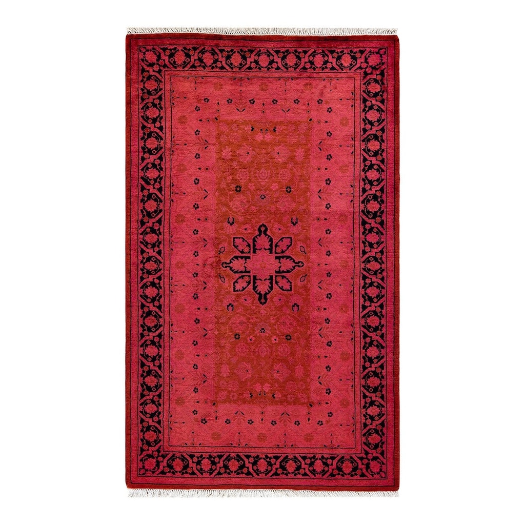 Overton Hand Knotted Wool Vintage Inspired Modern Contemporary Overdyed Pink Area Rug - 3' 2" x 5' 3"
