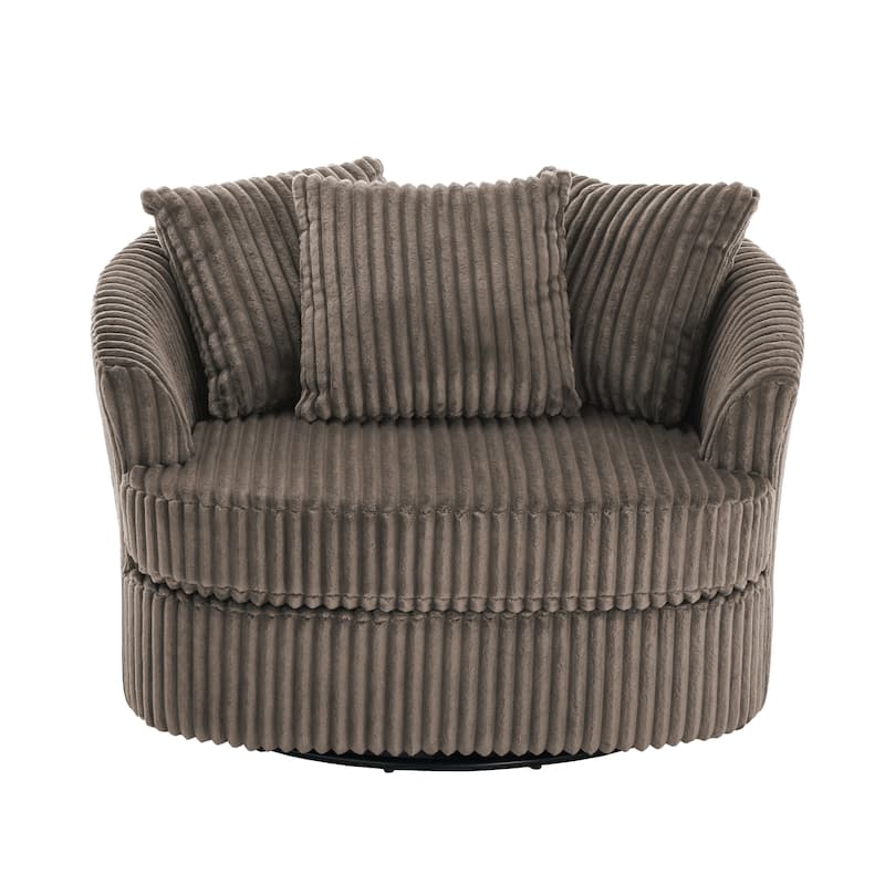 Oversized 43" W Plush Corduroy Recessed Arm Swivel Barrel Chair