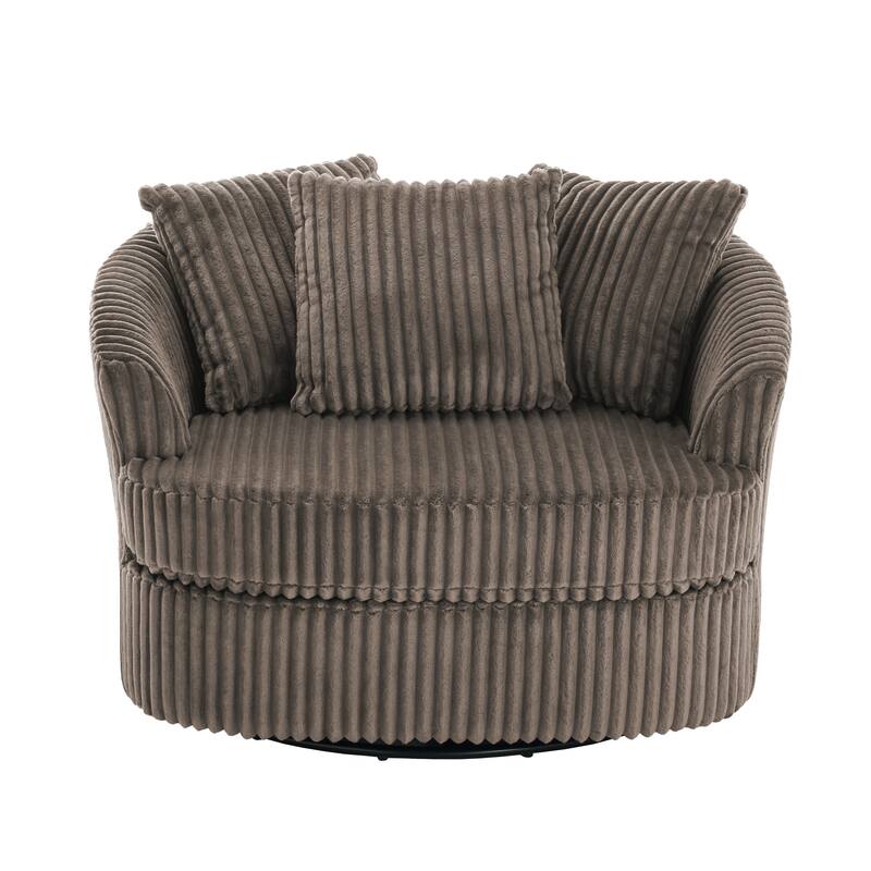 Oversized 43" W Plush Corduroy Swivel Barrel Chair with Pillows