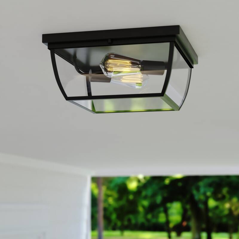Bronze Outdoor Flush Mount Ceiling Light - Geometric Style - Clear Glass Shade - Entryway Lighting 12.5" - 5.75