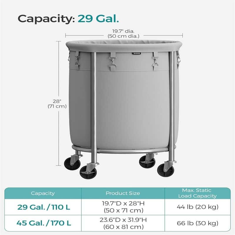 Laundry Basket with Wheels Rolling Laundry Hamper - 19.7"L x 19.7"W x 28"H