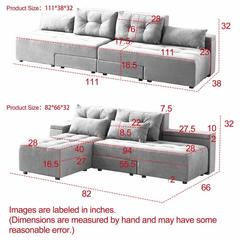Modern Free Combination Modular Sofa With 4 Pillows,Corduroy Sofa Couch for Living Room