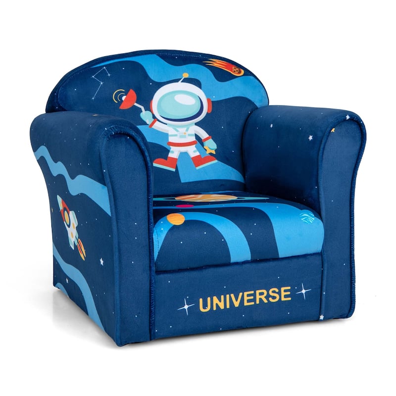 Costway Kids Sofa Toddler Upholstered Armrest Chair with Solid Wooden - See Details - Navy - See Details