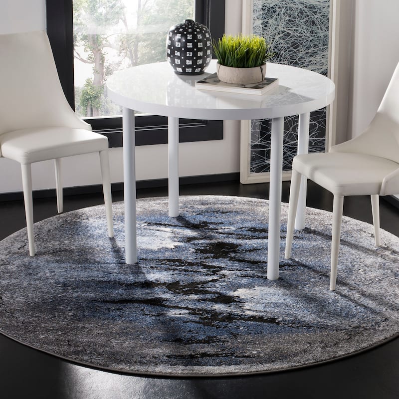 SAFAVIEH Spirit Nena Modern Abstract Rug - 6'7" Round - Blue/Charcoal