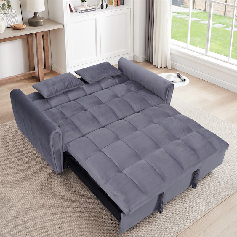 Velvet Sofa Bed 64.9" - Foldable with Soft Pillows for Living or Bedroom