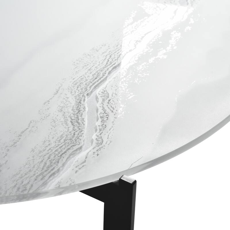 Krike Modern Industrial Round Coffee Table with Tempered Glass Top