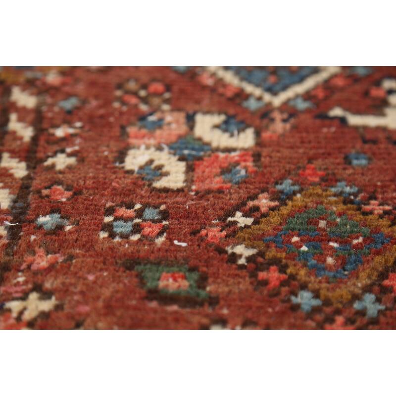 Hand Knotted Oriental 100% Wool Carpet Traditional Geometric Oranges & Rust Heriz (serapi) Runner Rug - 10' 7'' X 2' 1''