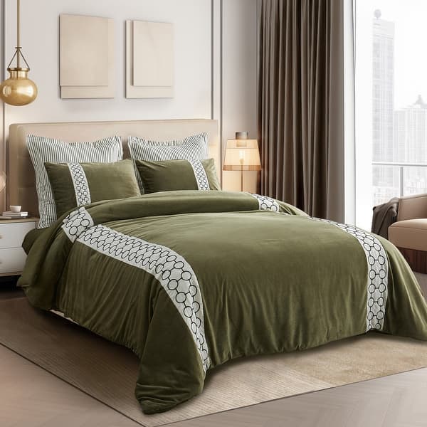 slide 2 of 10, Wonderful Velvet Patchwork Comforter Set Army Green - King