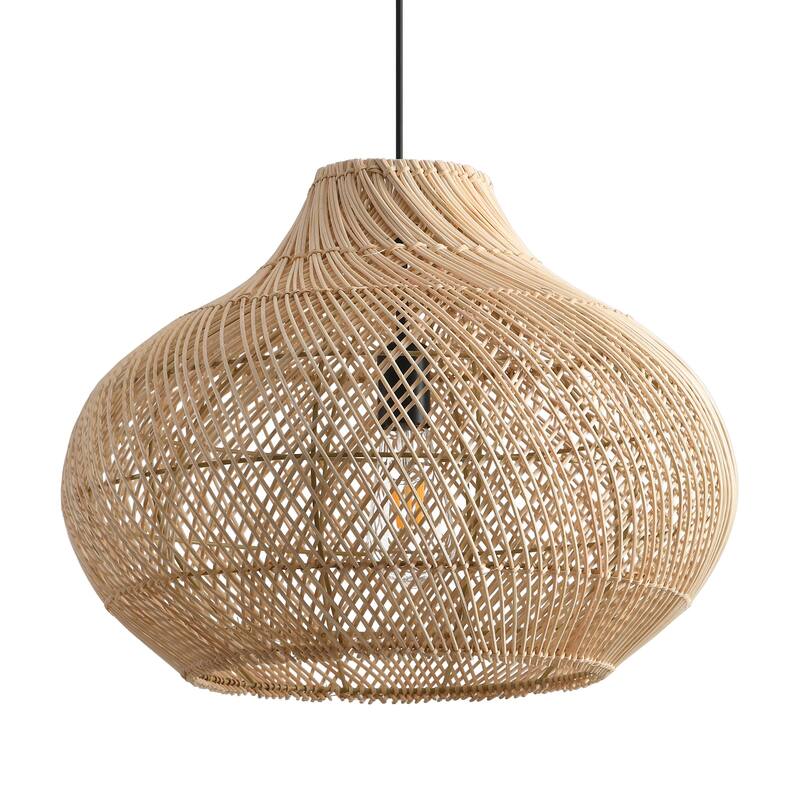14" Coastal Natural Rattan Lantern Pendant Light Chandelier