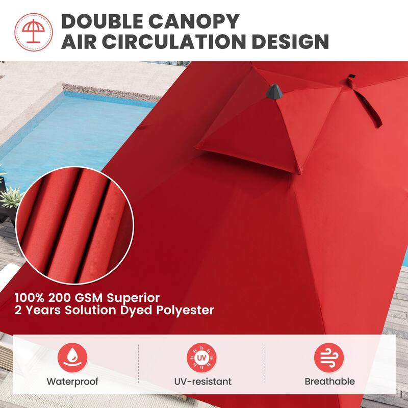 Crestlive Products 9 x 5 FT Double Top Patio Outdoor Market Umbrella and Base Stand