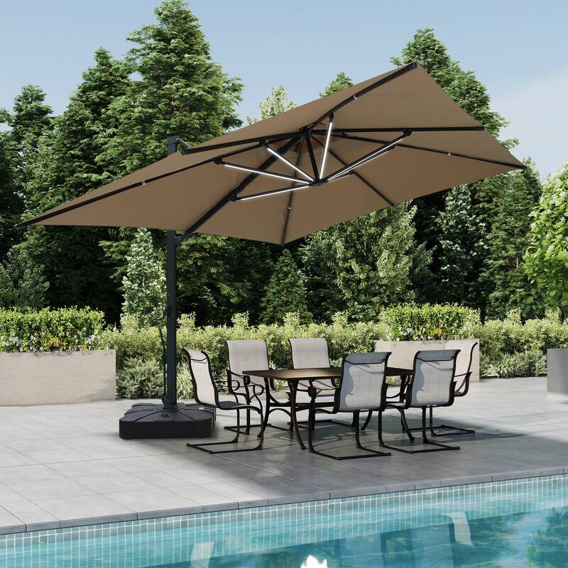 10 x 13ft Rectangular Double Top Cantilever Umbrella with Base & LED Lights