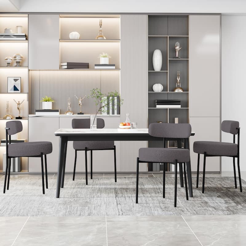 XINMICS Upholstered Boucle Dining Chairs with Black Metal Legs