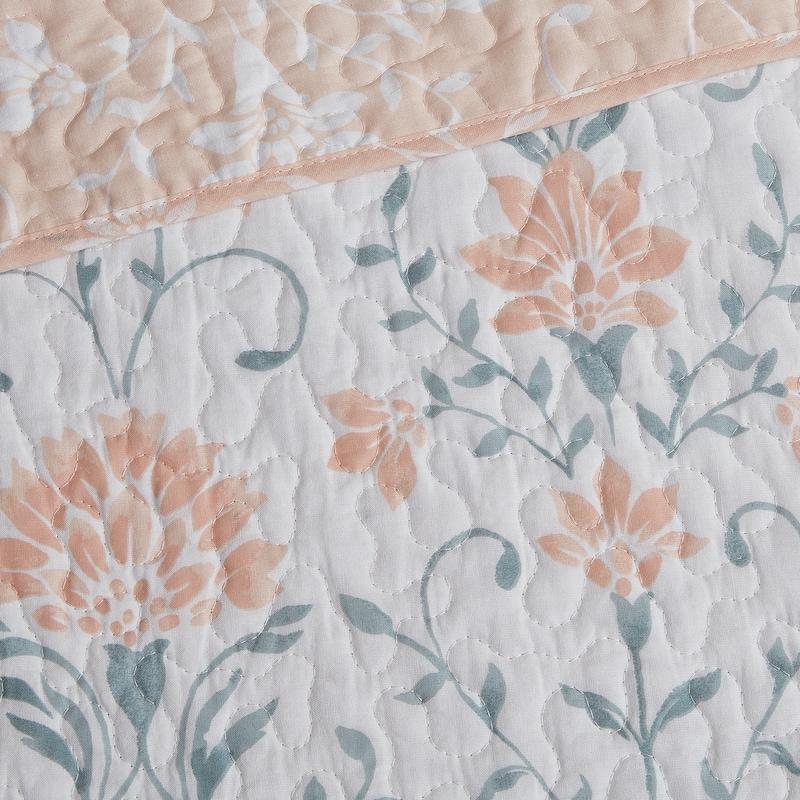 CEDAR COURT Jasper Peach/Green Cotton Quilt Set