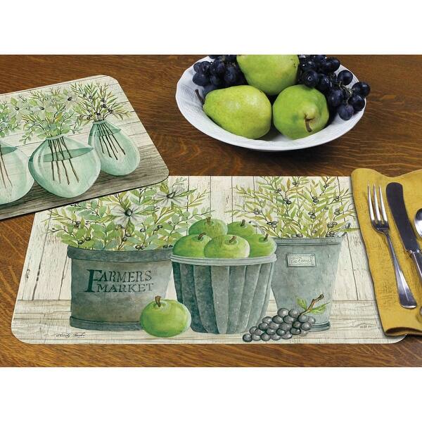 Reversible Wipeclean Plastic Placemats Set of 4 Farmer's Market