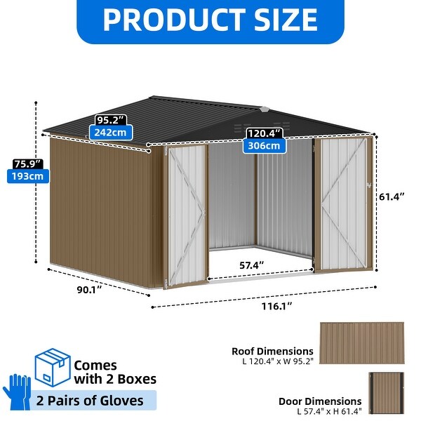 Moasis 10ft x 8ft Spacious Metal Outdoor Storage Shed, Lockable