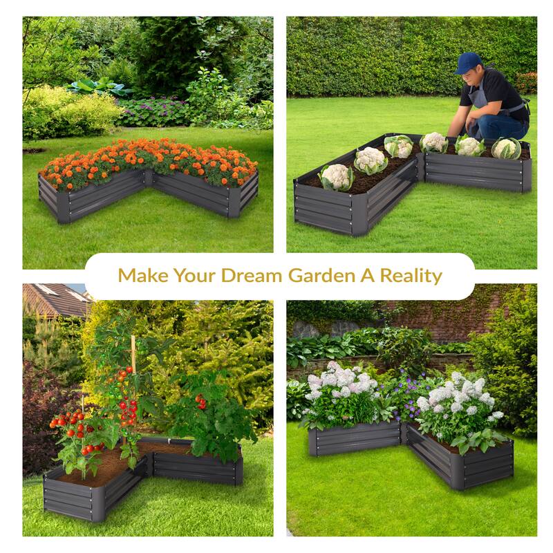 Sunnydaze L-Shaped Galvanized Steel Raised Garden Bed