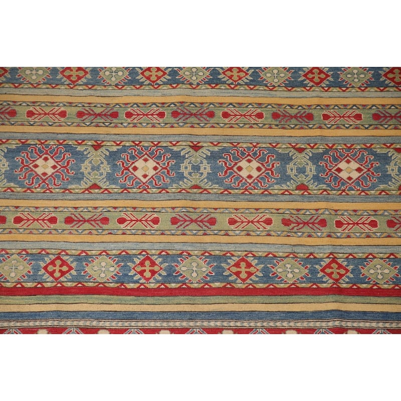 Striped Kazak Oriental Area Rug Handmade Wool Carpet - 6'7" x 9'10"