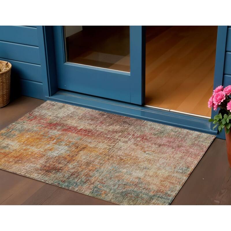 HomeRoots Abstract Transitional Rectangle Outdoor Rug - 3' x 5'