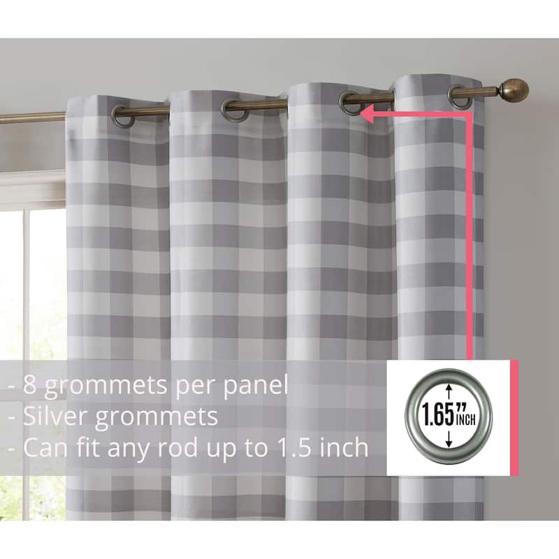 HLC.me Andersen Check Plaid 100% Blackout Thermal Insulated Energy Saving Heat Blocking Grommet Curtain Panels, 2 Panels
