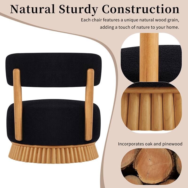 Modern Farmhouse Armless Chair, Wooden Base Featuring Thatched Roof Rod Design, Cozy Upholstered Chair for Living Room