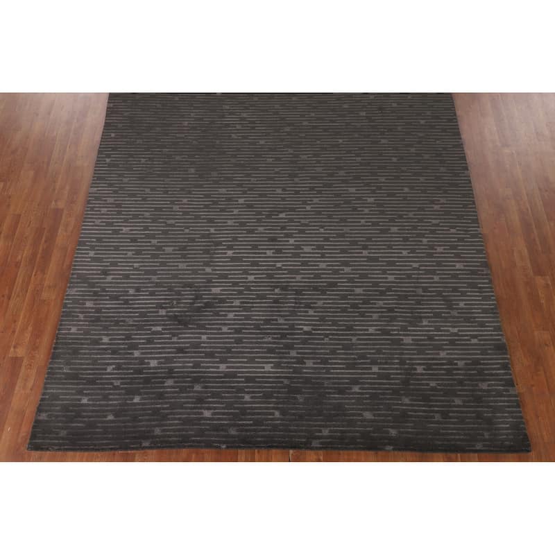 Striped Nepalese Oriental Area Rug Hand-Knotted Wool Carpet - 8'0" x 9'9"