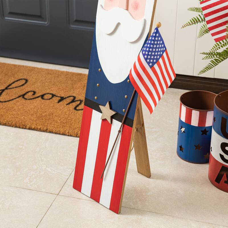 Glitzhome Wooden Patriotic Americana Uncle Sam or Labrador Porch Sign