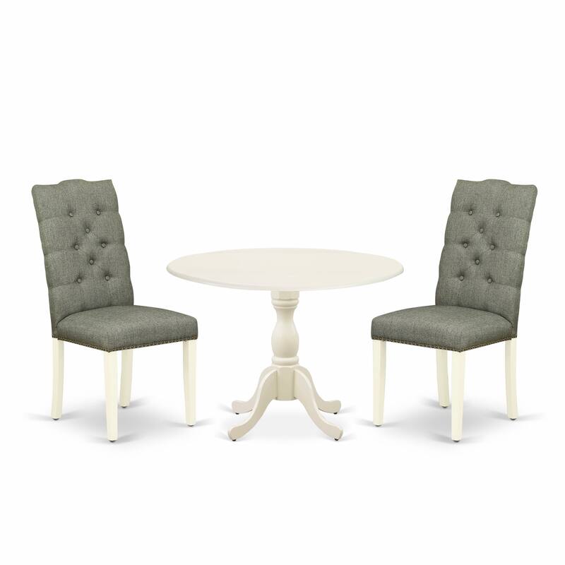 East West Furniture 3 Piece Dinette Set- a Round Dining Table and 2 Linen Fabric Parsons Dining Chairs, (Finish Options)