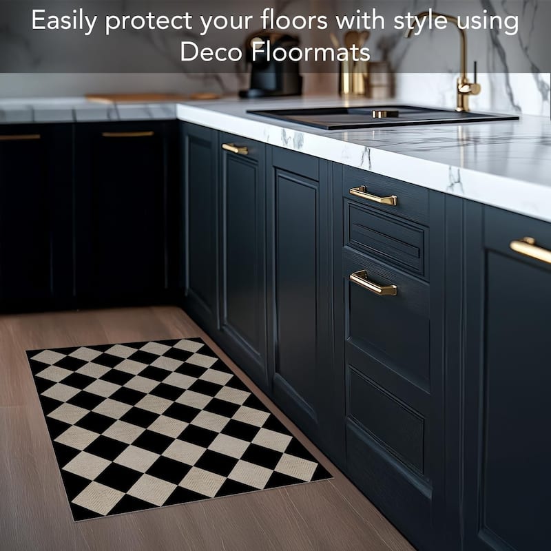 Diamonds Neutral Stripes Design Deco-Floormat, Waterproof, Low Profile, Eco-Friendly Non Slip, Made in The USA (3' x 2')
