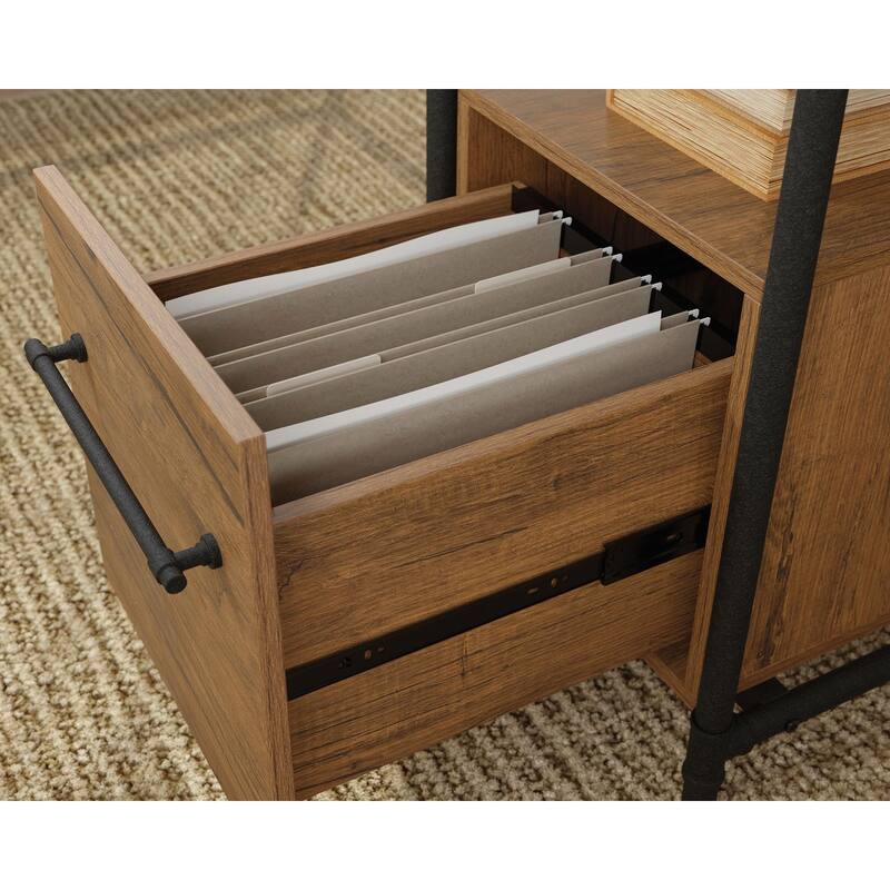 Iron City L Desk Checked Oak