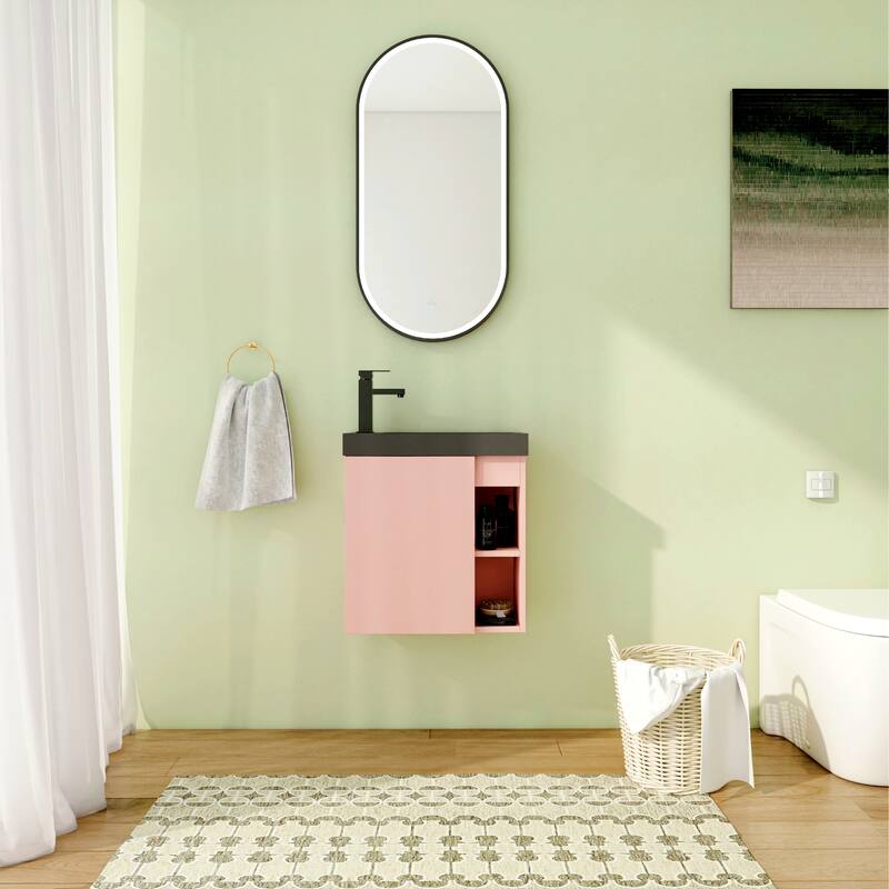 20" Floating Bathroom Vanity with Sink, Mini Wall Mounted Bathroom Vanity with Soft Close Door