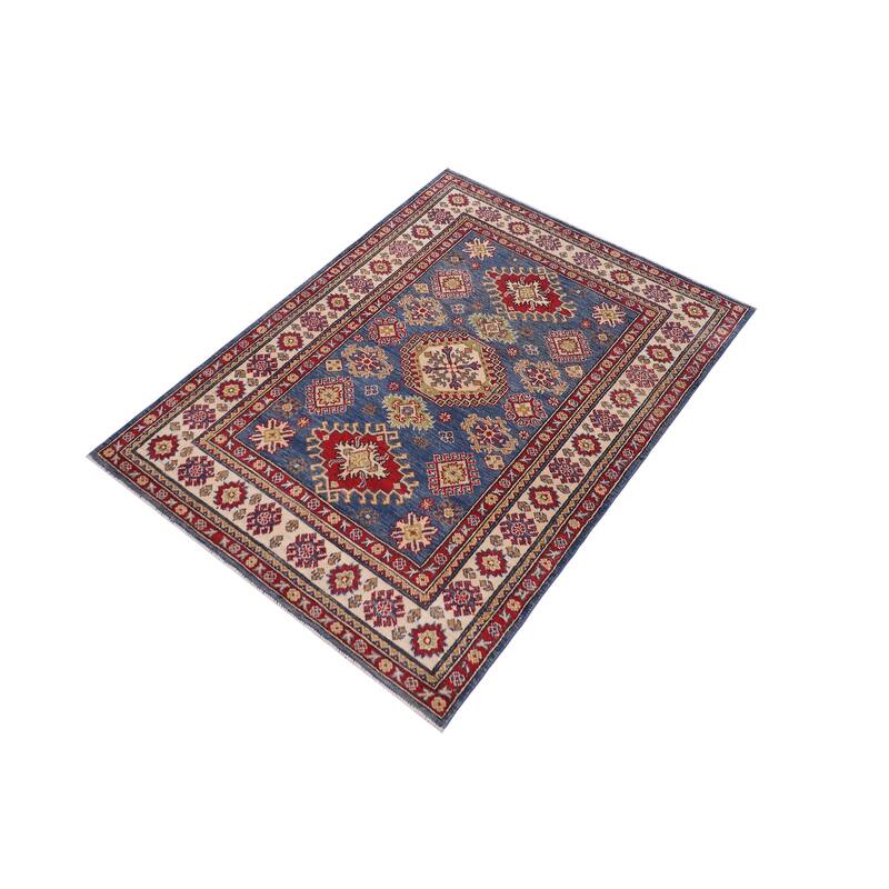 Tribal Kazak Cornelius Blue/Beige Wool Rug - 4'2'' x 6'0''