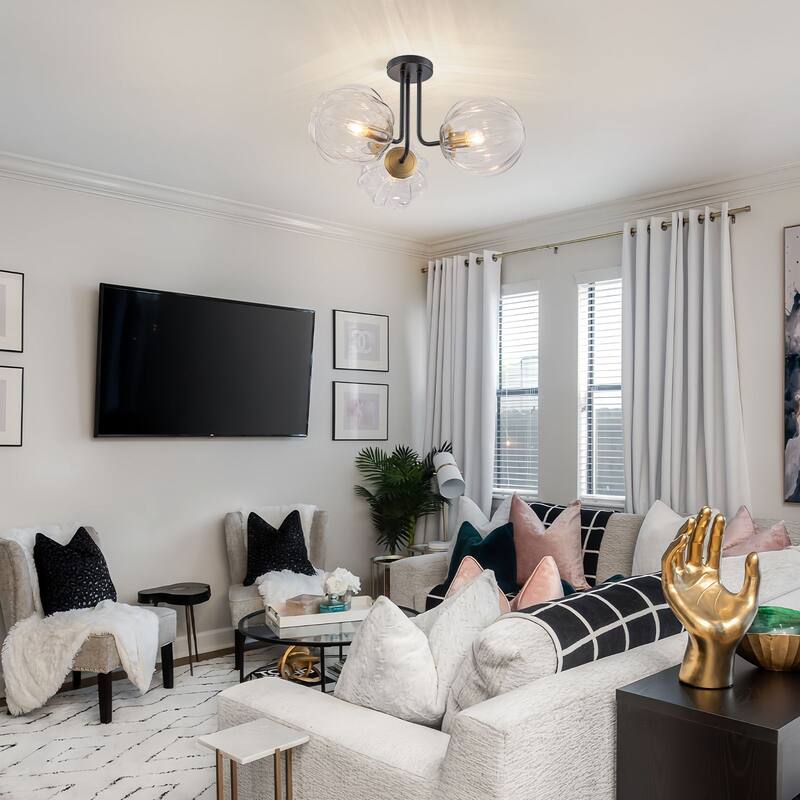 3-Light Contemporary Semi Flush Mount with Ripple Glass