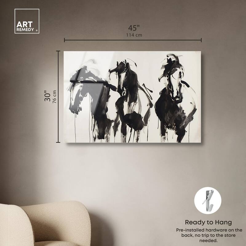 Horses in Ink Acrylic by Art Remedy, Ready to Hang