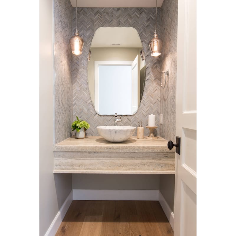 Oval Frameless 23.6" x 31.5" Beveled Groove Bathroom Vanity Mirror - Silver - 23.6" w x 31.5" h