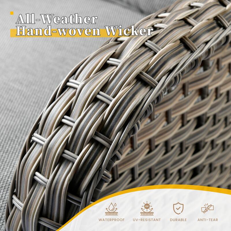 HOOOWOOO 8-piece Patio Wicker Rattan Swivel Rocking Chair Set with Solar-powered Table