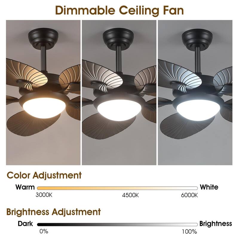 44" Tropical Ceiling Fan with Light and Remote,Outdoor Ceiling Fan, Waterproof - 44 Inches