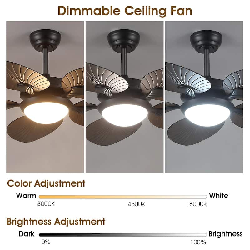 Kviflon 44" Wood GrainTropical Ceiling Fan with Light and Remote,Indoor and Outdoor Ceiling Fan,Waterproof - 44 Inches